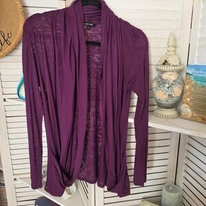 David Kahn Plum Purple Burnout Knit Open Front Cardigan Size Small Drape Shawl